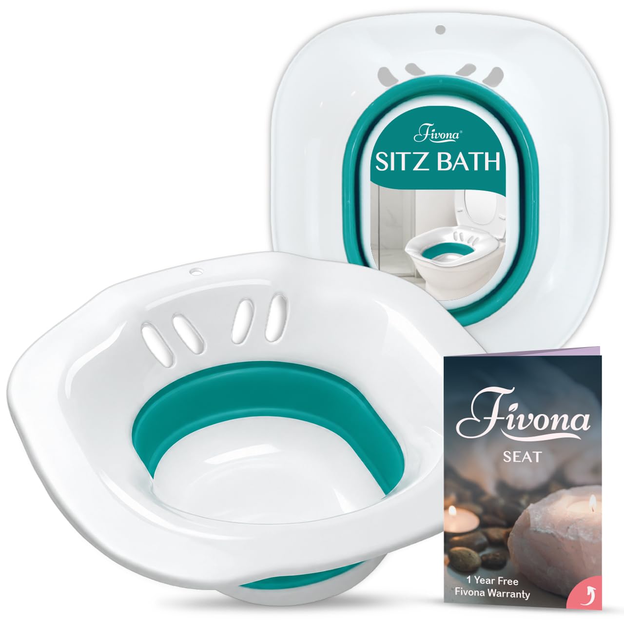 Fivona Sitz Bath for Toilet Seat Postpartum and Hemorrhoids Care - Yoni Steam Seat - Foldable Basin for Epsom Salt Soak - Portable Bidet BPA Free Temperature Resistant - Universal Fit - Green