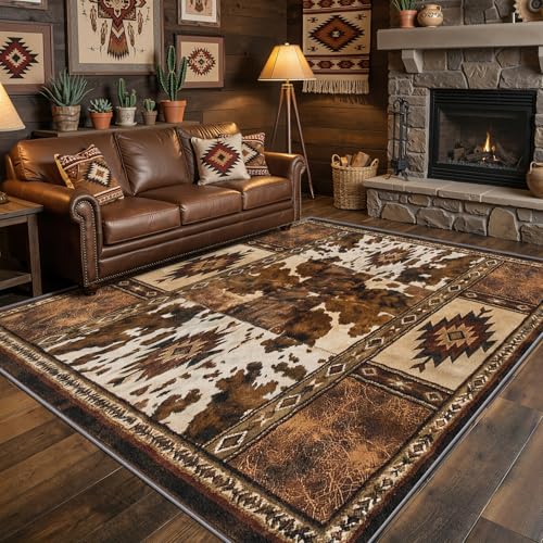 Tapete decorativo estampado vaquero 7x9 ft beige marrón miniatura 1