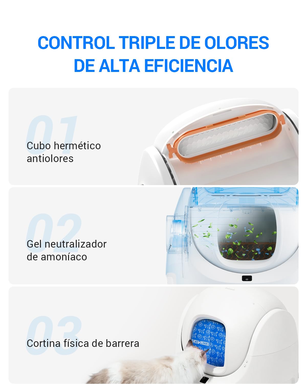 CATLINK Baymax Arenero Gatos Autolimpiable, 70L – Protección Mejorada contra Fugas, 7 Niveles de Seguridad, Control por App y Detección Multi-Gatos – Ideal para Hogares con Múltiples Gato