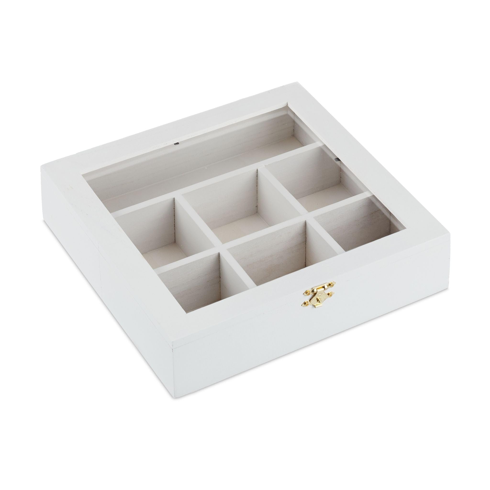 Helloshop26 Organisierte Teebox mit Sichtfenster 8 x 25 x 25,5 cm aus MDF Holz 13_0008703