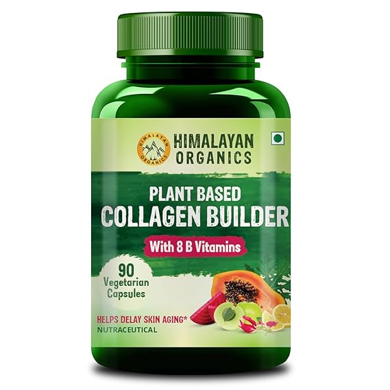 Himalayan Organics Plant Based Organic Collagen Builder With 8 B Vitamins for Hair and Skin | Collagen Supplement for Women & Men | Collagen Capsules With Biotin & Vitamin C | Glowing and Youthful Skin (90 Capsules)