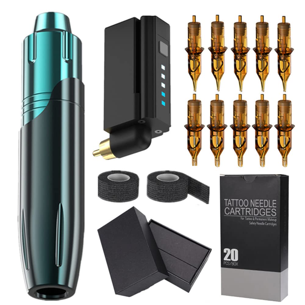 EnsheyTattoo Machine Set Professional Kit Complete Tattoo Guns Rotary Tattoo Gun Kit Permanent Makeup Tattoo Set with Wireless power 20Pcs Cartridge Tattoo Needles