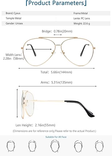 Miniatura 5 de Cyxus Gafas de aviador elegantes con bloqueo de luz azul, gafas de computadora, antifatiga ocular, marco de metal