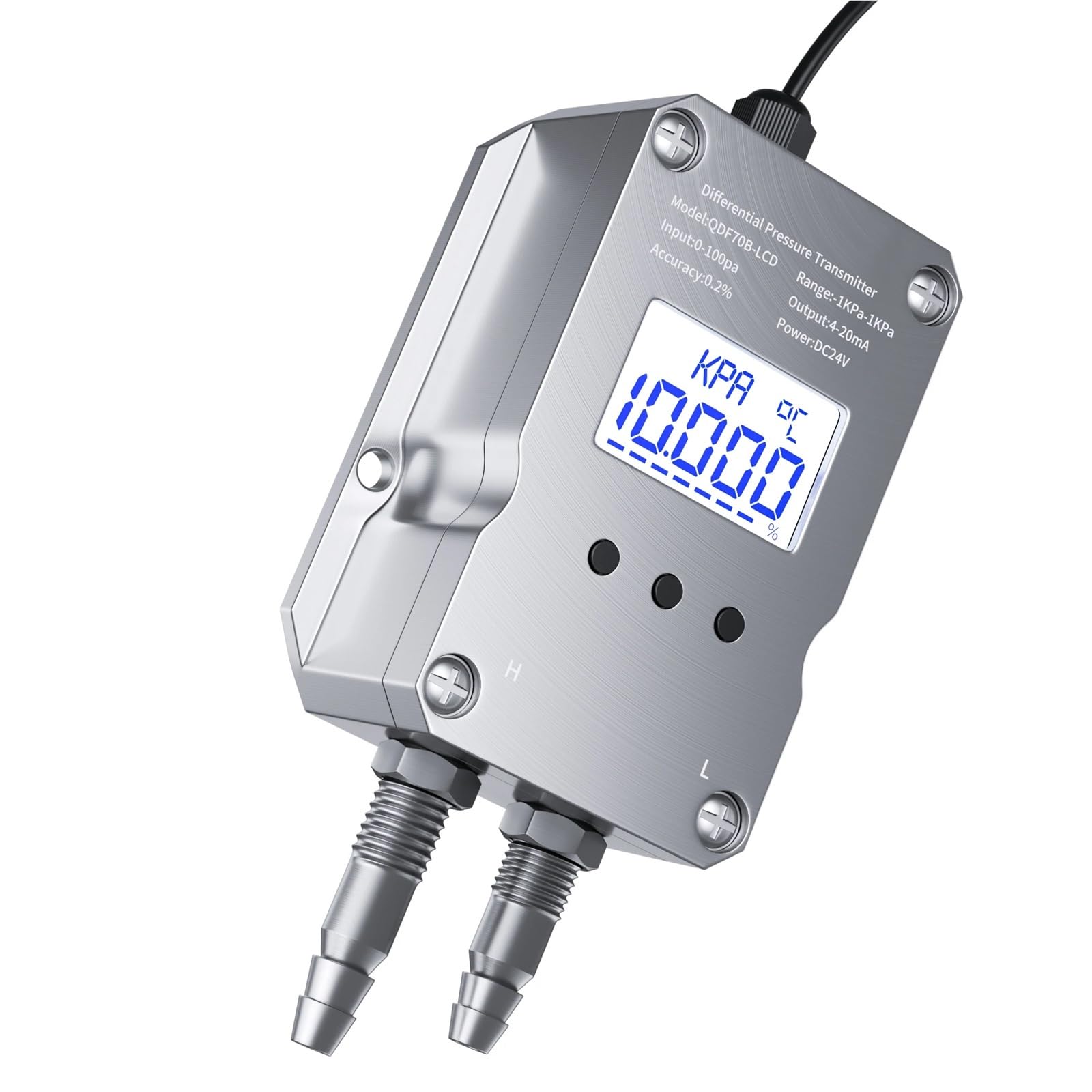 Transmisor de presión diferencial LCD 4-20 mA, sensor viento, aire Alta precisión(0-30KPa)