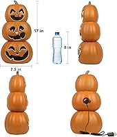 Vista 7 de Linterna Jack O de 17 pulgadas, linterna de calabaza de plástico para Halloween, luces de calabaza preiluminadas, decoración de Halloween