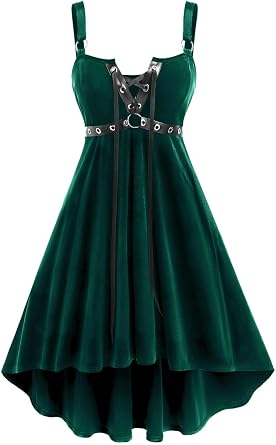 ROSE GAL Rosegal Gothic Lace Up Grommets High Low Velvet Midi Dress