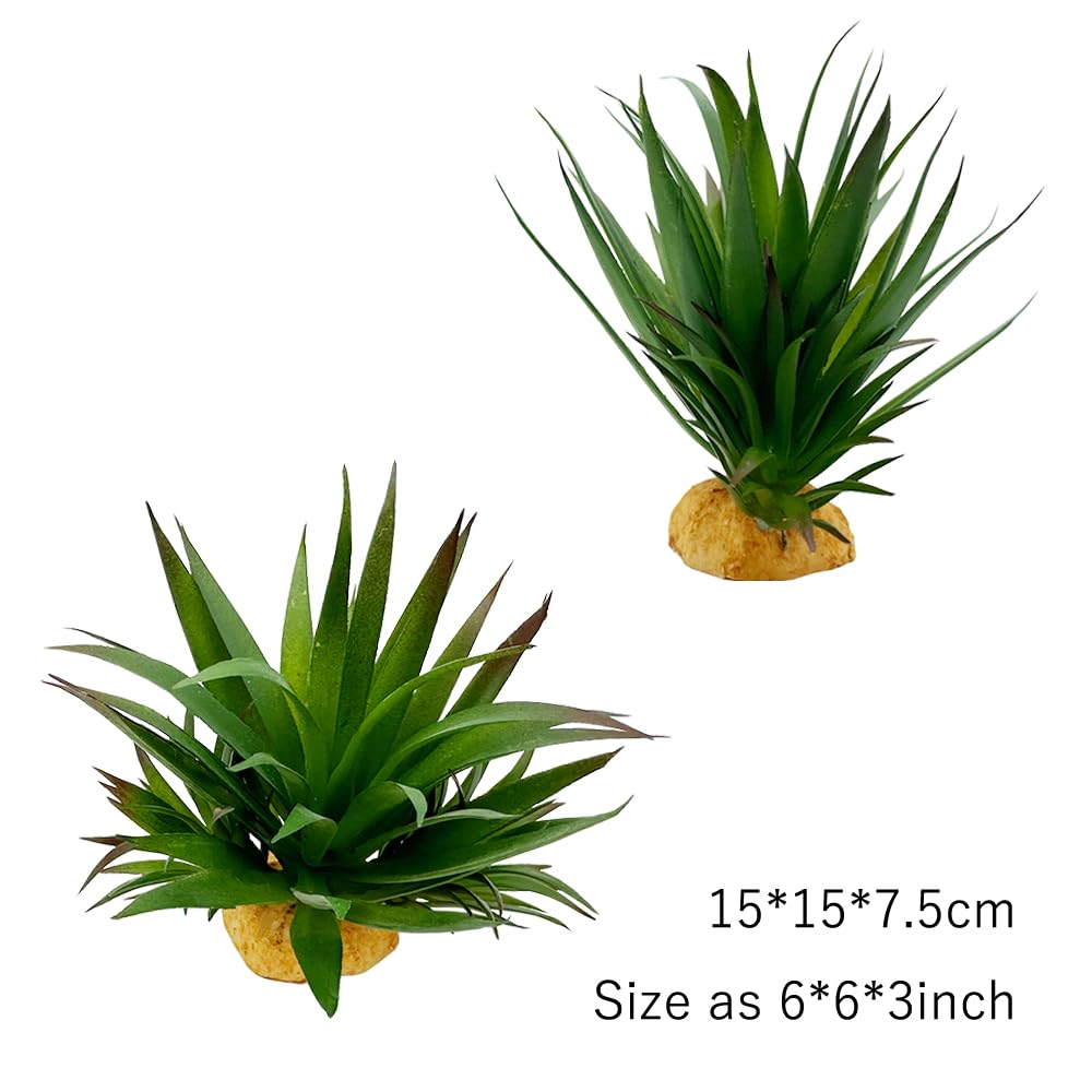 Reptile Artificial Plants Succulent Terrarium Decor Desert Rain Forests Plant Lizard Bearded Dragon Chameleon Gecko Snake Amphibian Habitat Hideout Turtle Tank Accessories (Green-2pcs-Set) - Image 3