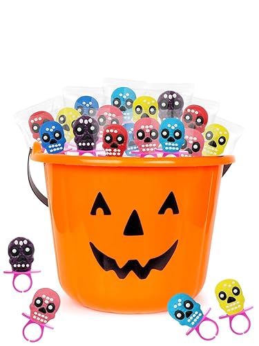 Miniatura 3 de Anillos de caramelo de calavera de Halloween, caramelos duros, envueltos individualmente (paquete de 96)