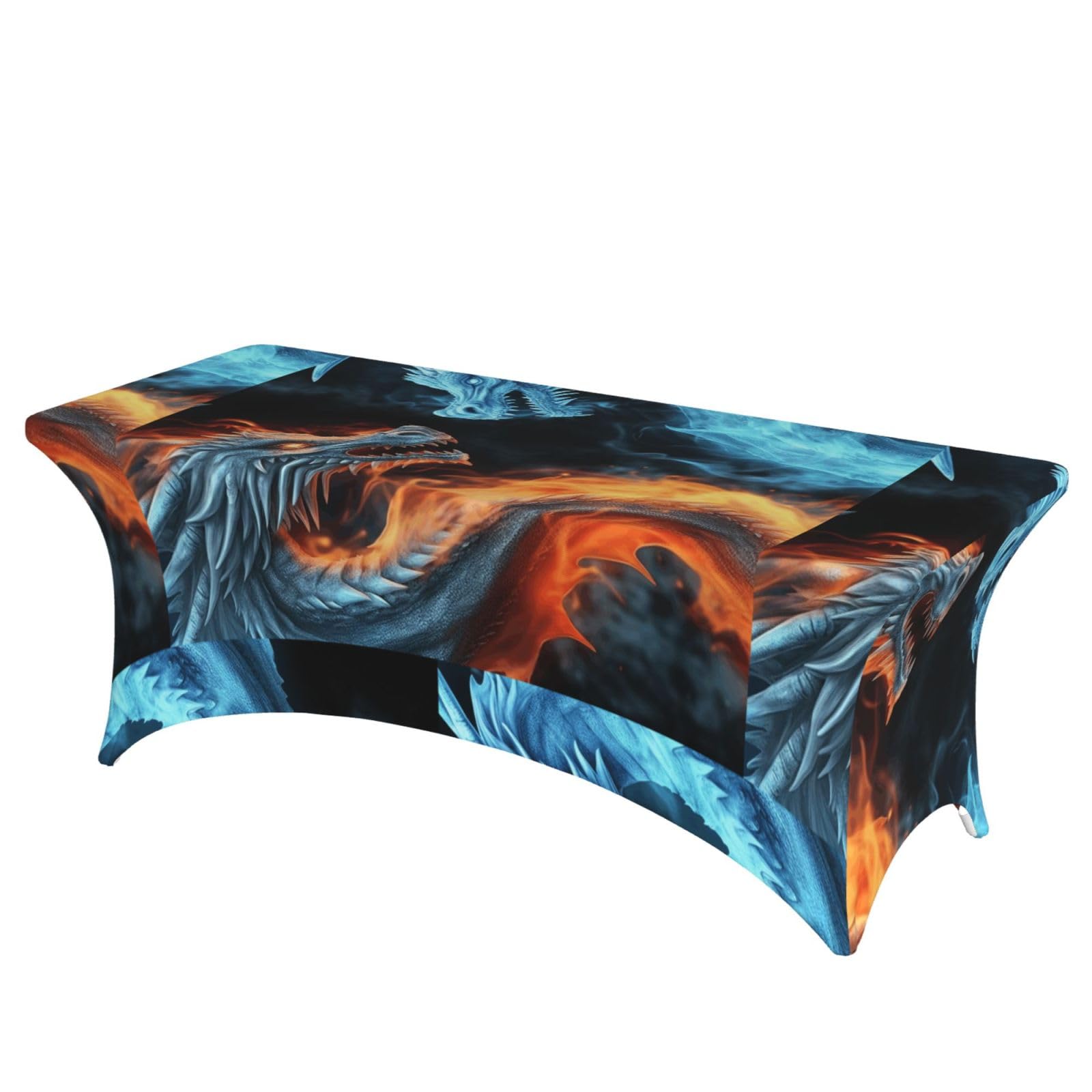 LMNGH Ice and Fire Dragons Decorative Tablecloth Protector for Wedding, Banquet & Parties6FT Spandex Rectangle Tablecloths, Stretch Washable Table Cloth Wrinkle Free Patio Table Cover