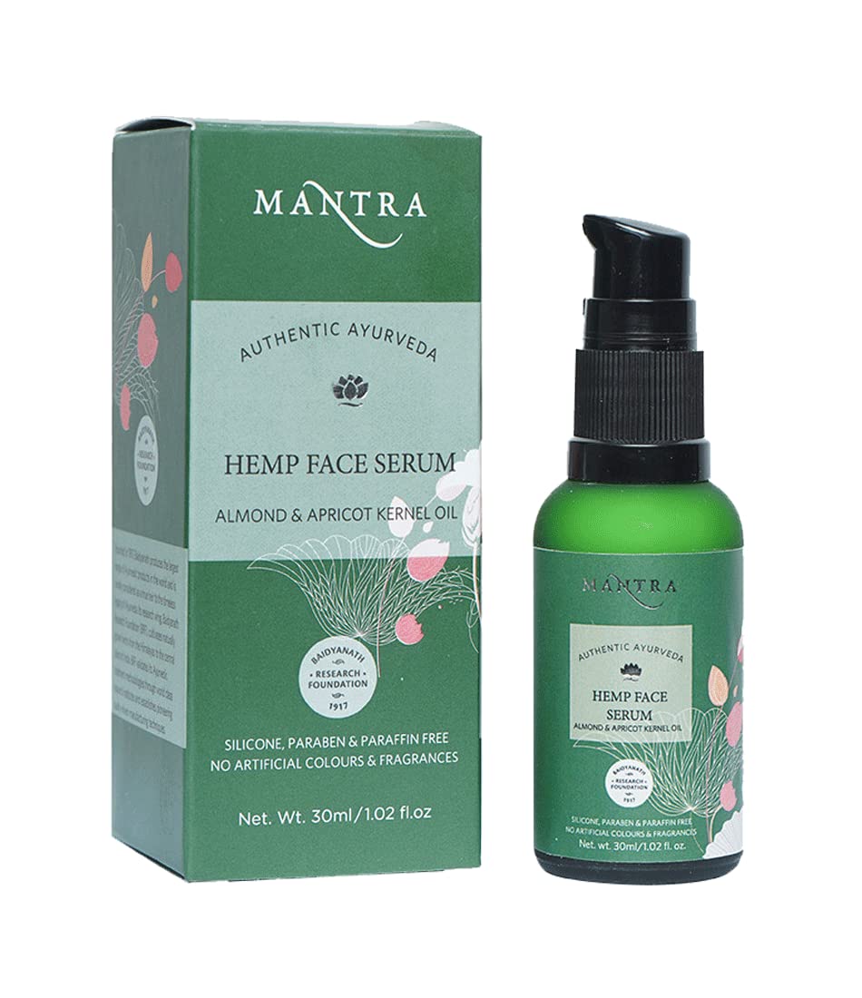 Mantra Herbal Hemp Face Serum Almond & Apricot Kernel Oil - 30 ml | Made with 100% Pure Hemp Seed Oil | Provides Anti-Ageing Benefits | Light-Textured Lotion-Based Formula