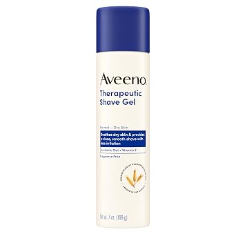Aveeno Therapeutic Shave Gel for Women & Men, Sensitive Skin Shaving Cream with Prebiotic Oat & Vitamin E, Helps Prevent Razor Bumps & Skin Irritation, Soothes Dry Skin, Fragrance-Free, 7 Oz
