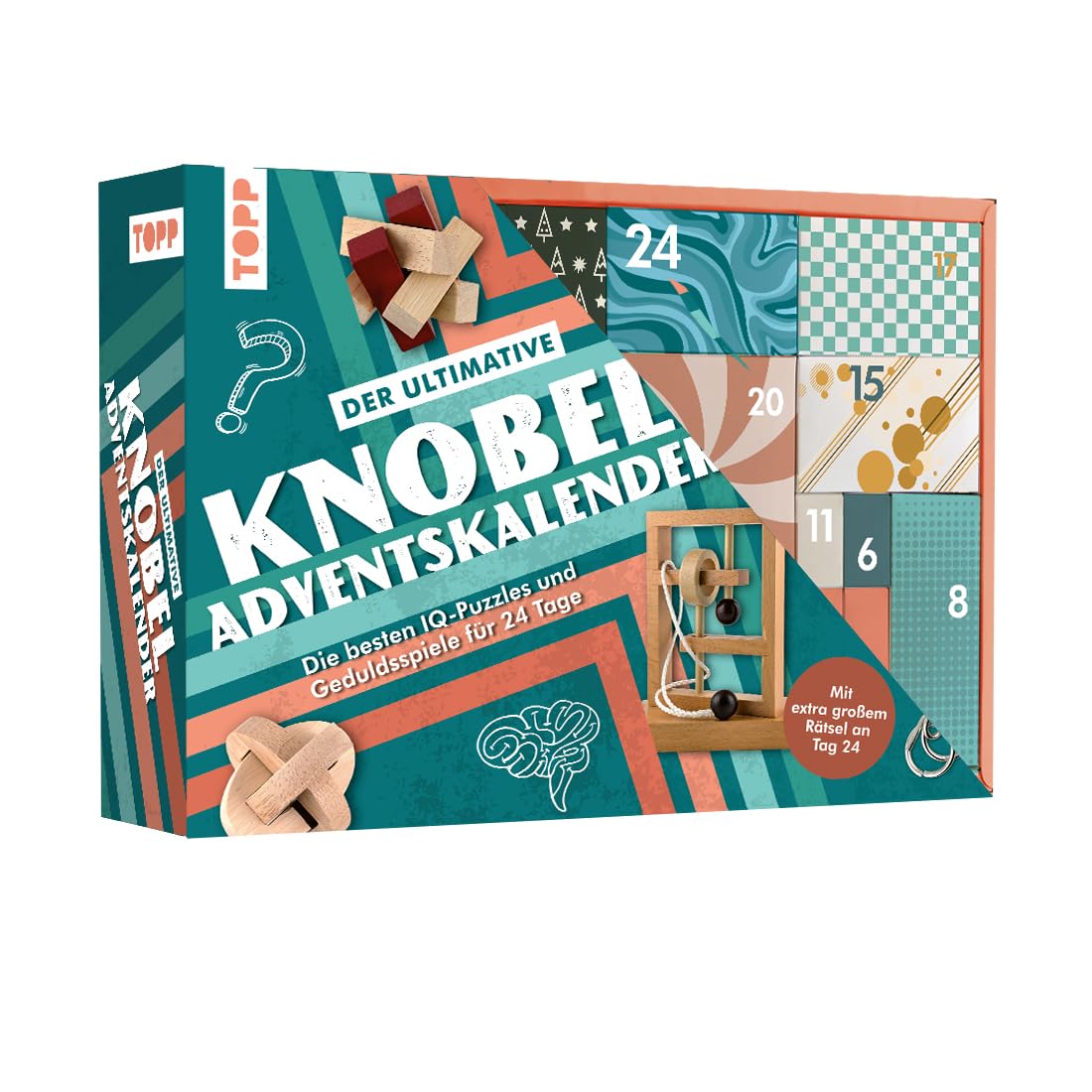 Der ultimative Knobelspiel-Adventskalender - Die besten IQ-Puzzles und Geduldsspiele für 24 Tage: 24 handverlesene Knobelspiele aus hochwertigem Material. Mit besonderem XXL-Rätsel zu Weihnachten
