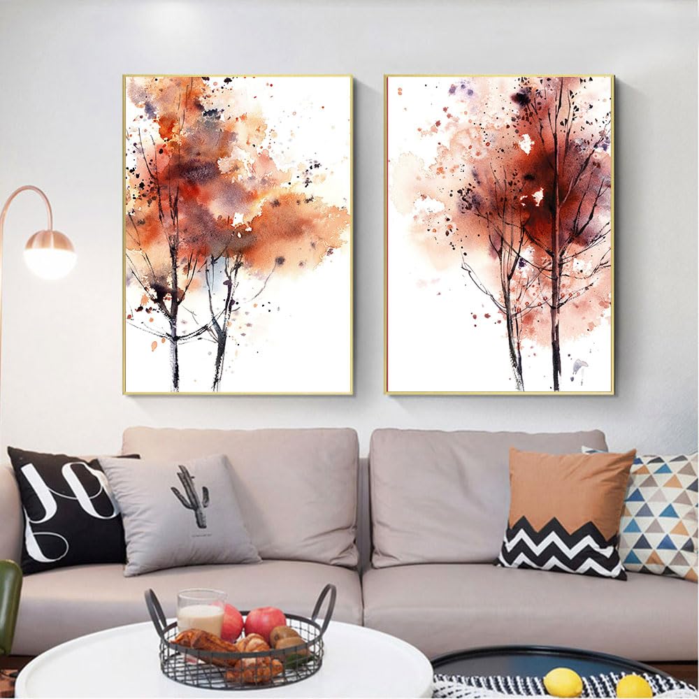 WUHBCZ Art Decor,Natural Landscape Poster Red Brick Tree Modern Art Print Autumn Abstract Canvas Painting Nordic Wall Picture Kitchen Living Room Decor-30 * 50cm*2PCS (No Frame)