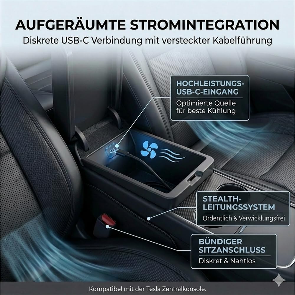 Smart Sitzbelüftung Auto Sitzauflage Passend für Tesla Model 3 Y Automatischer Sensor Atmungsaktives Eisseide Kissen Leiser bürstenloser Motor Belüftet Autozubehör (Schwarz)