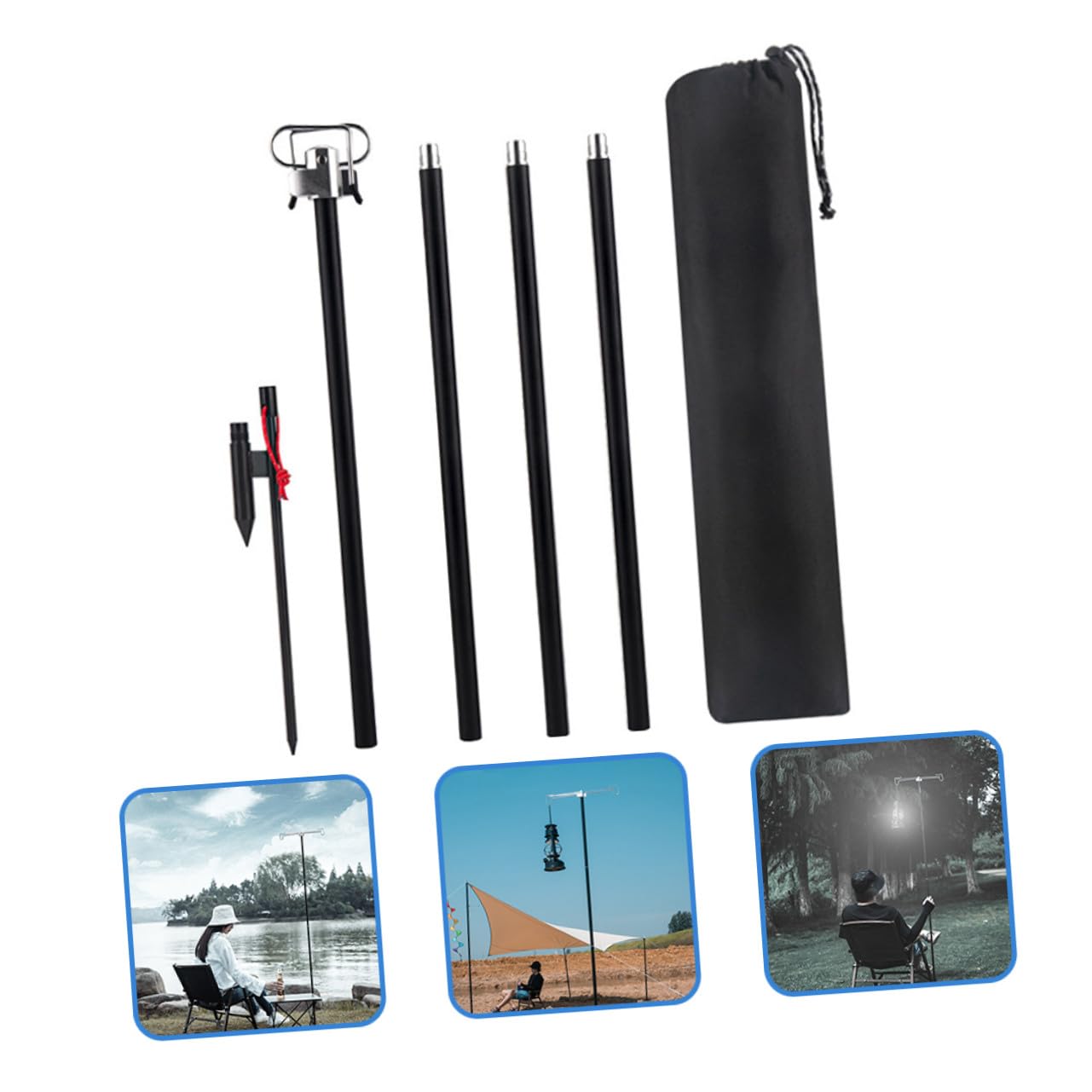 Gatuida Camping Laternenhalter aus Aluminiumlegierung Klappbar Tragbar Stabiler Lampenständer mit Doppeltem Erdspieß für Outdoor Beleuchtung für Zeltlampen Einfache Handhabung und