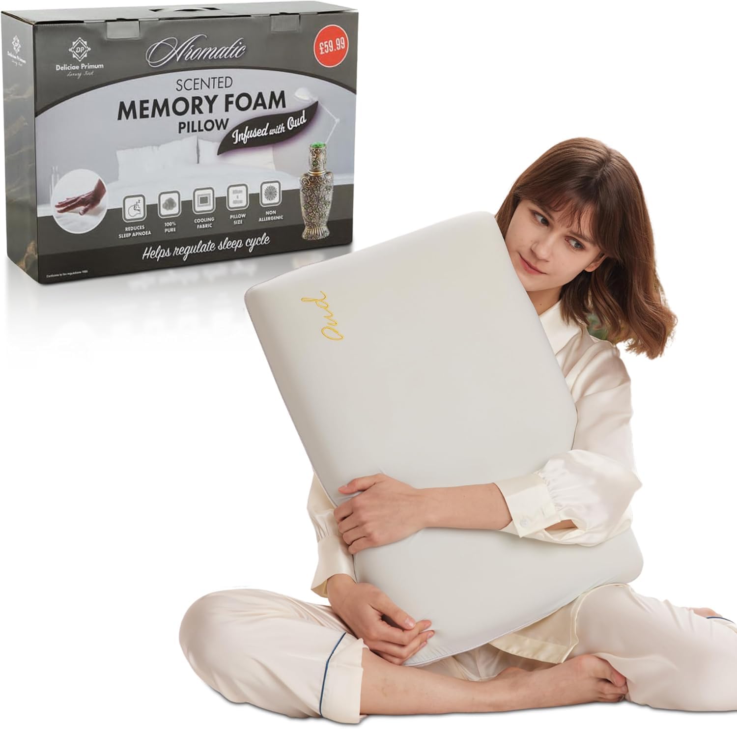 Artistic Fashionista Limited Premium Scented Memory Foam Pillow – Orthopaedic Support with Cooling Fabric, Breathable & Hypoallergenic – Anti Snore - Reduces Sleep Apnoea, stress & Anxiety (Oud)