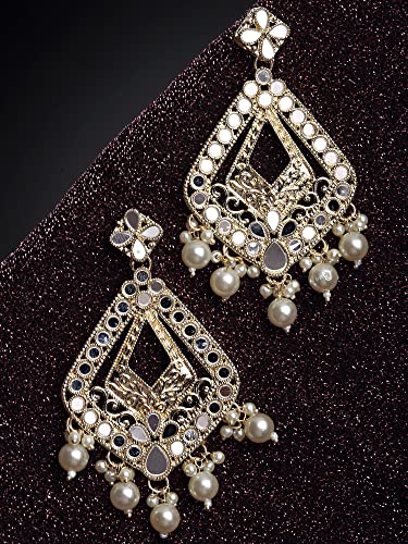 Image of Karatcart Red Stone Studded Gold Plated Drop Earrings for Women