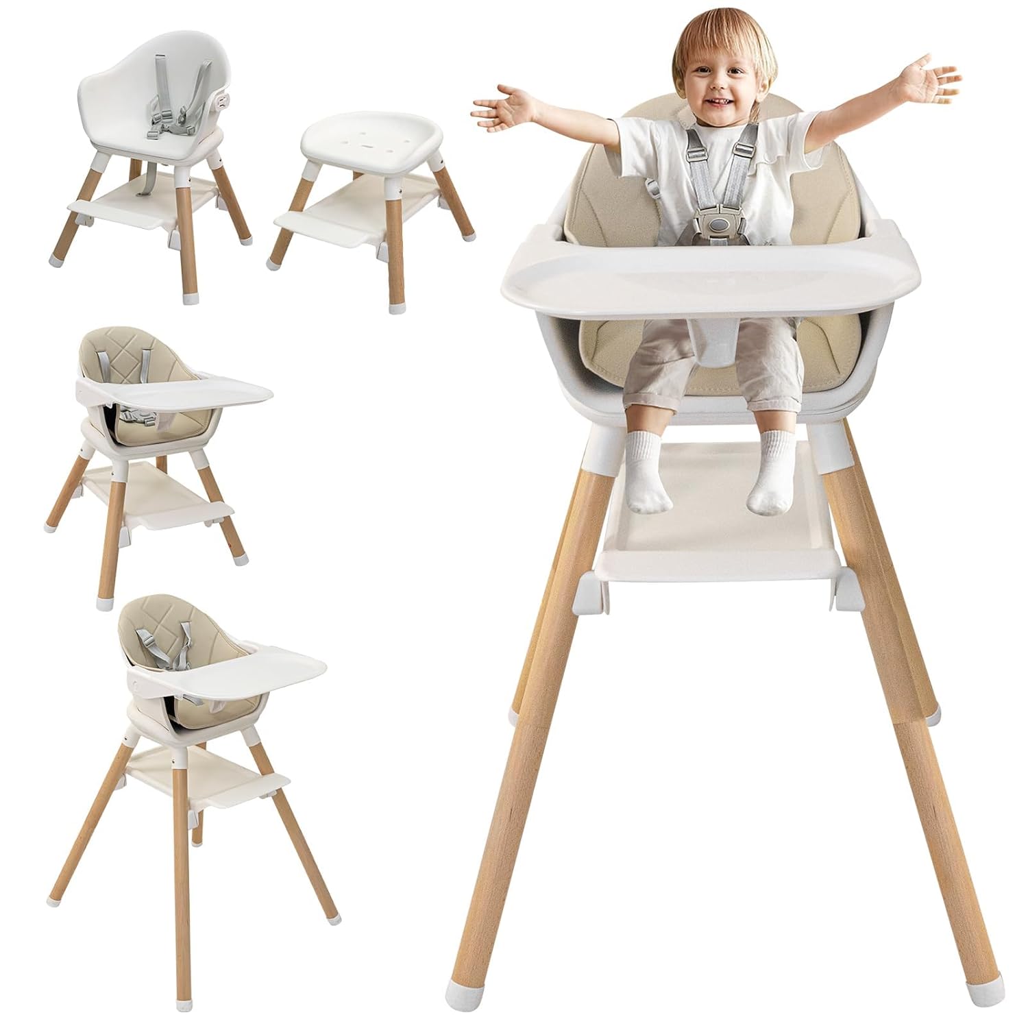 6in1 Wooden High Chair, High Chairs for Babies and