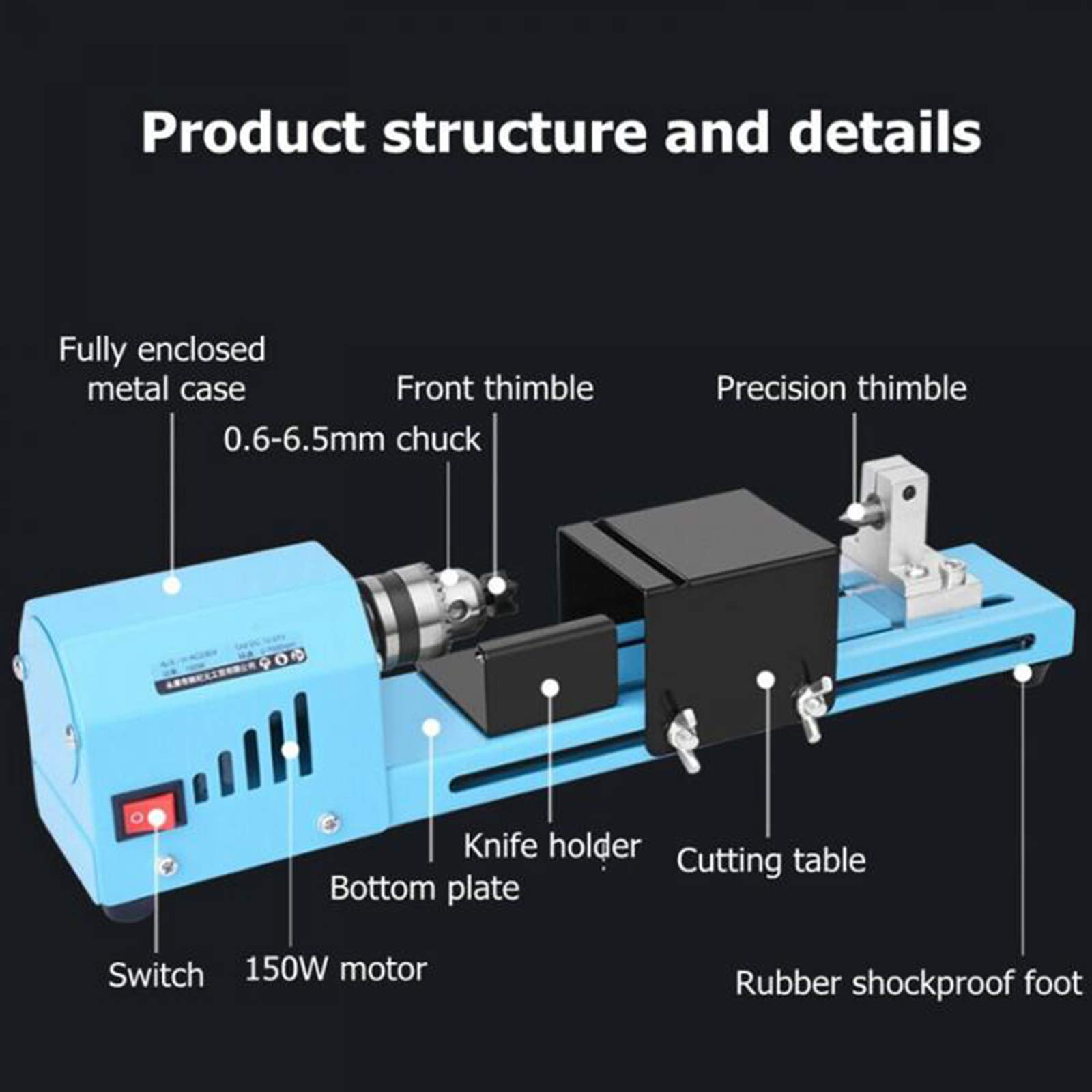 Mini tornio per la Lavorazione del Legno Lucidatore Fai-da-Te CNC 12V-24V 150W Modellismo in Legno Utensile per fresatura e Foratura Piccolo tornio in Metallo per Incisione e molatura di Legno St