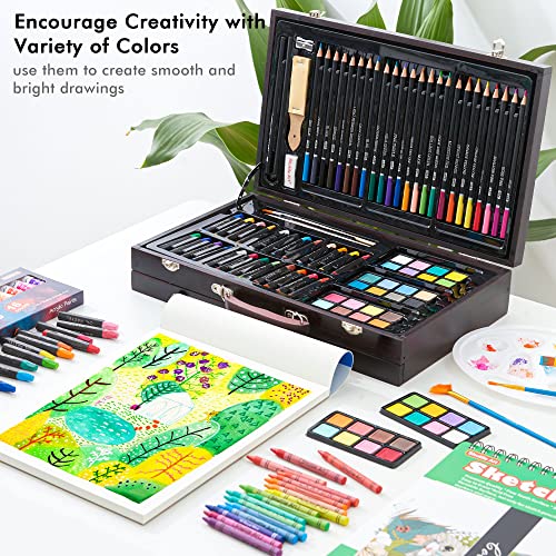 Shuttle Art 186 Piece Deluxe Art Set, Art Supplies in Wooden Case, Painting Drawing Art Kit with