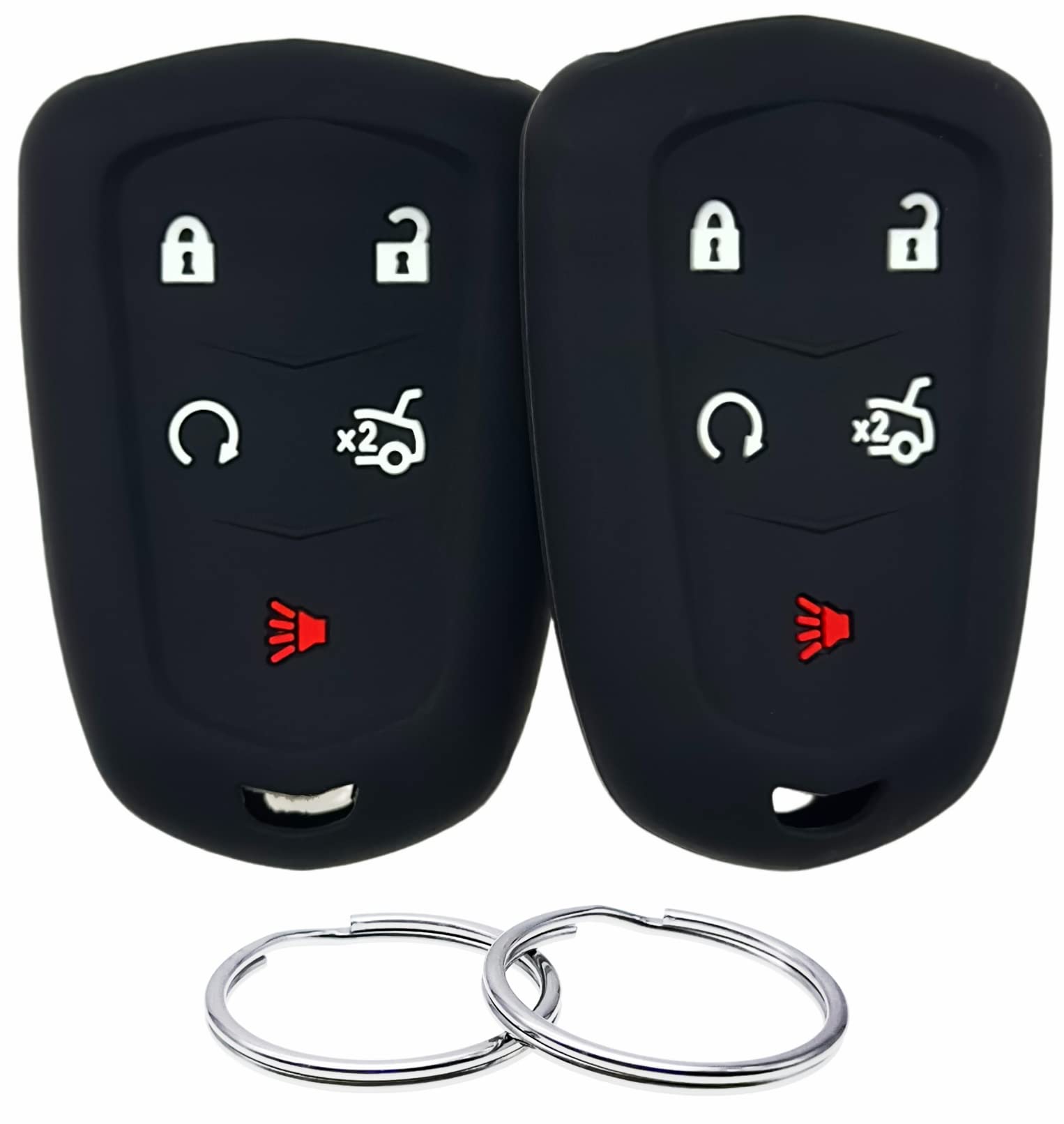 REPROTECTING Silicone Rubber Key Fob Cover Compatible with (5 Buttons) 2014-2019 Cadillac ATS CT6 CTS Escalade Escalade ESV SRX XT5 XTS (Black Black)