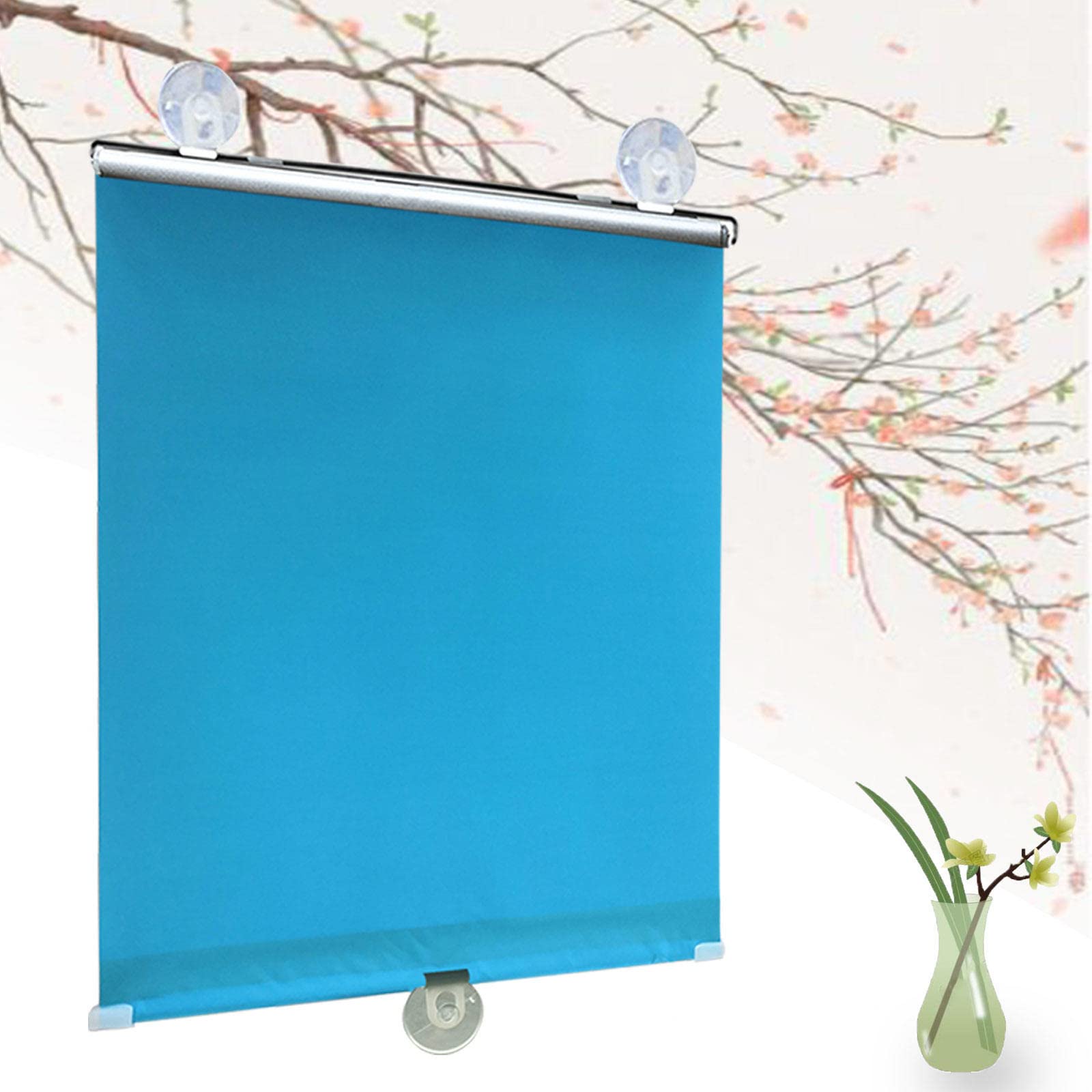 DECAKE Blackout Roll Up Shades with Suction Cups, Sunscreen Window Curtains, Portable Sunshade Blind for Doors Home, 35 40 55 60cm, Temporary Roller Shutter Heat Insulation,Blue-45x125cm/18x49in
