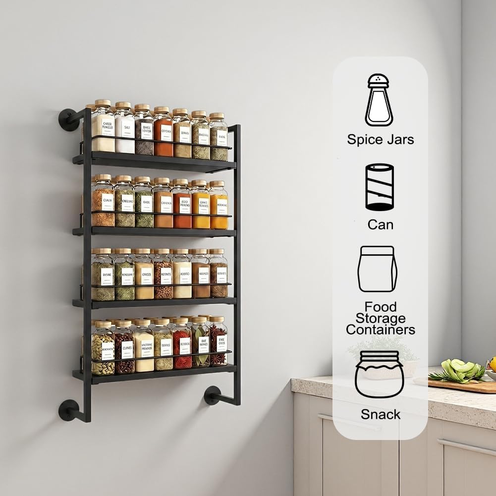4 Tier Spice Rack Wall Mounted for Kitchen, Large Capacity Organizer image 4