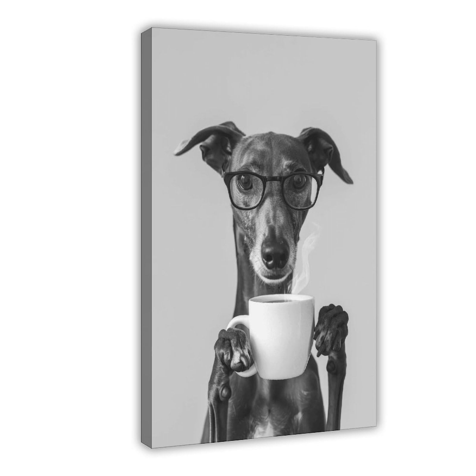 Greyhound Holding Coffee Canvas Poster Wall Art Print Picture Paintings 12x18inch(30x45cm)