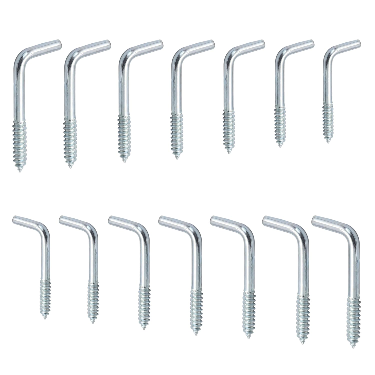 Ctyjia 14 pcs 7 Sizes L Hook Screws, Right Angle Hooks, Screw-in Hooks for Hanging Cups Keys, Silver, 14 PCS-7 Sizes