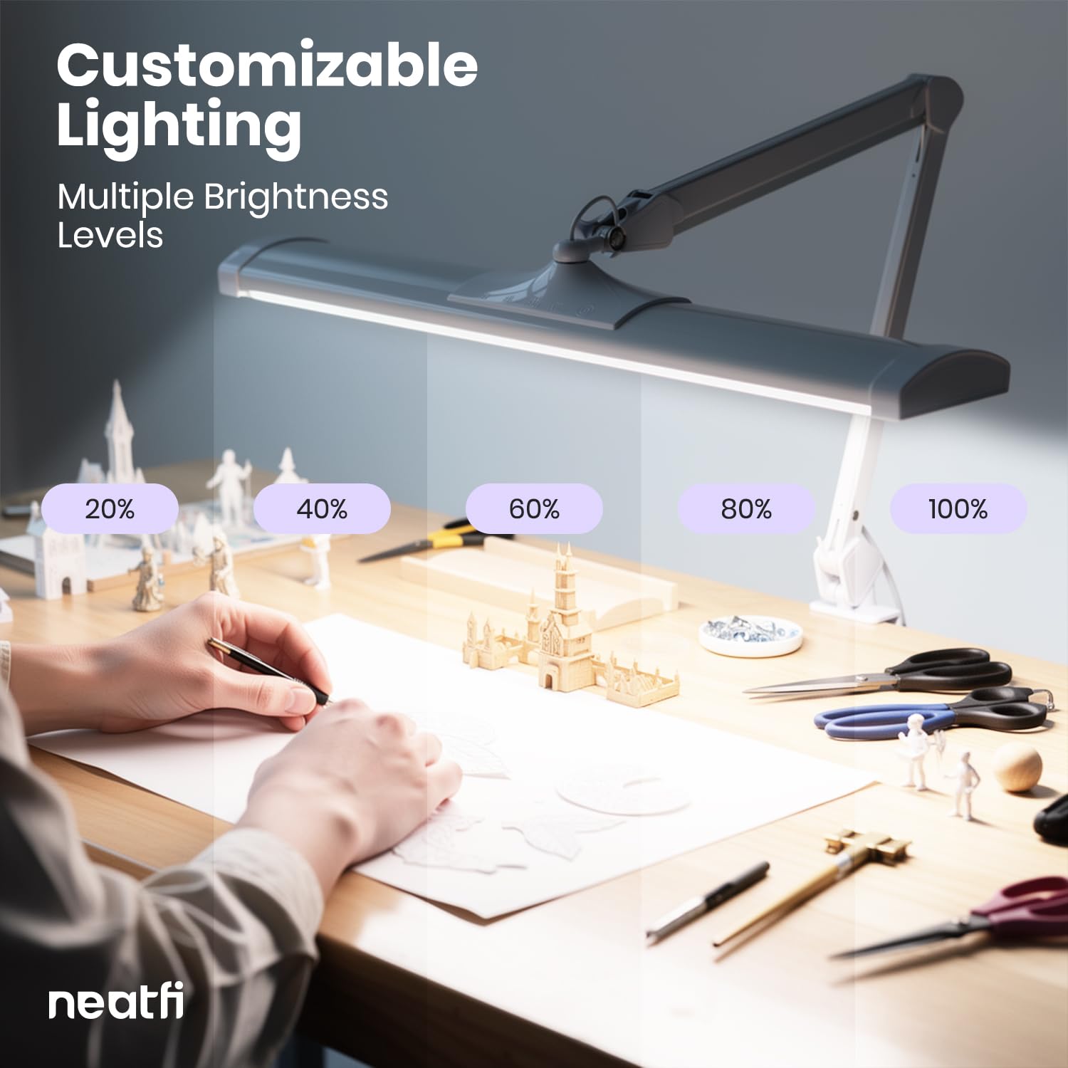 Neatfi Lampada da lavoro Ultra LED Touch Control, 45W, 270 LED SMD, larga 66 cm, 5 livelli di luminosità, dimmerabile (Bianco, Non-CCT con morsetto)