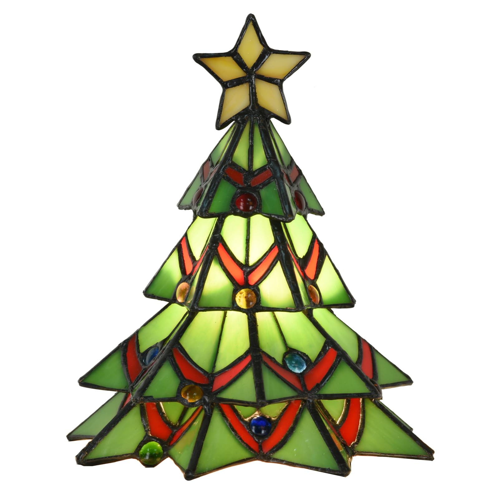 Tiffany Style Stained Glass Accent Table lamp for Home Decor,Christmas Table Decorations Lighted Xmas Tree for Living Room Tabletop Party, W 7.5" x H 8.5", Bulb Included
