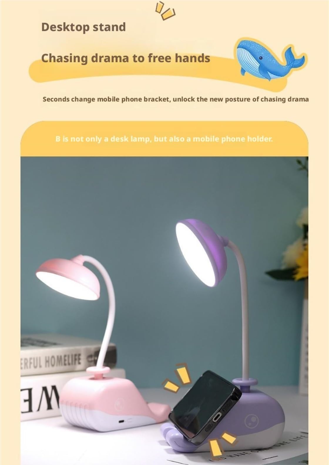 Lámpara De Lectura Lámpara De Escritorio LED Recargable por USB, Portátil, Cuello Cisne Flexible para Ojos(Pink)