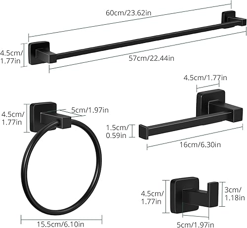 Miniatura 3 de JiGiU Juego de accesorios de baño negro, 5 piezas montadas en la pared de 24 pulgadas, juego de accesorios de baño de acero inoxidable SUS304,