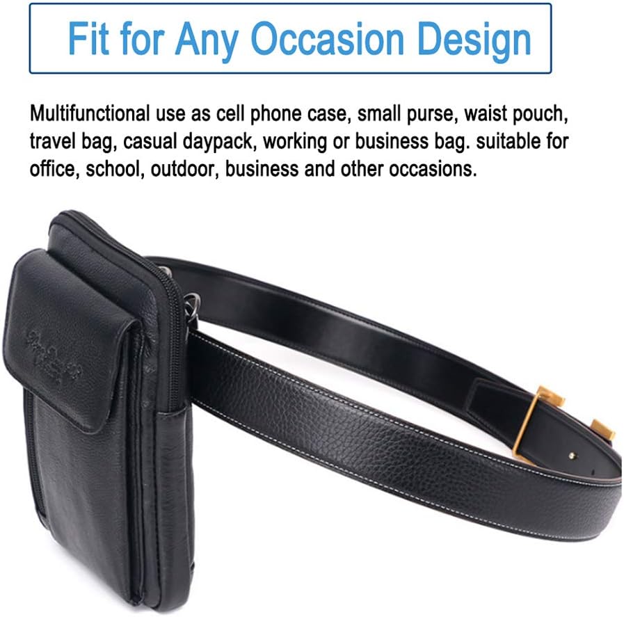 Genuine Leather Shoulder Crossbody Bag Waist Belt Pack Side Phone Case Pouch Bum Hip Bag for Men Bussiness Travel Sports Running Hiking Outdoor Daily Use L Size Style1-Black