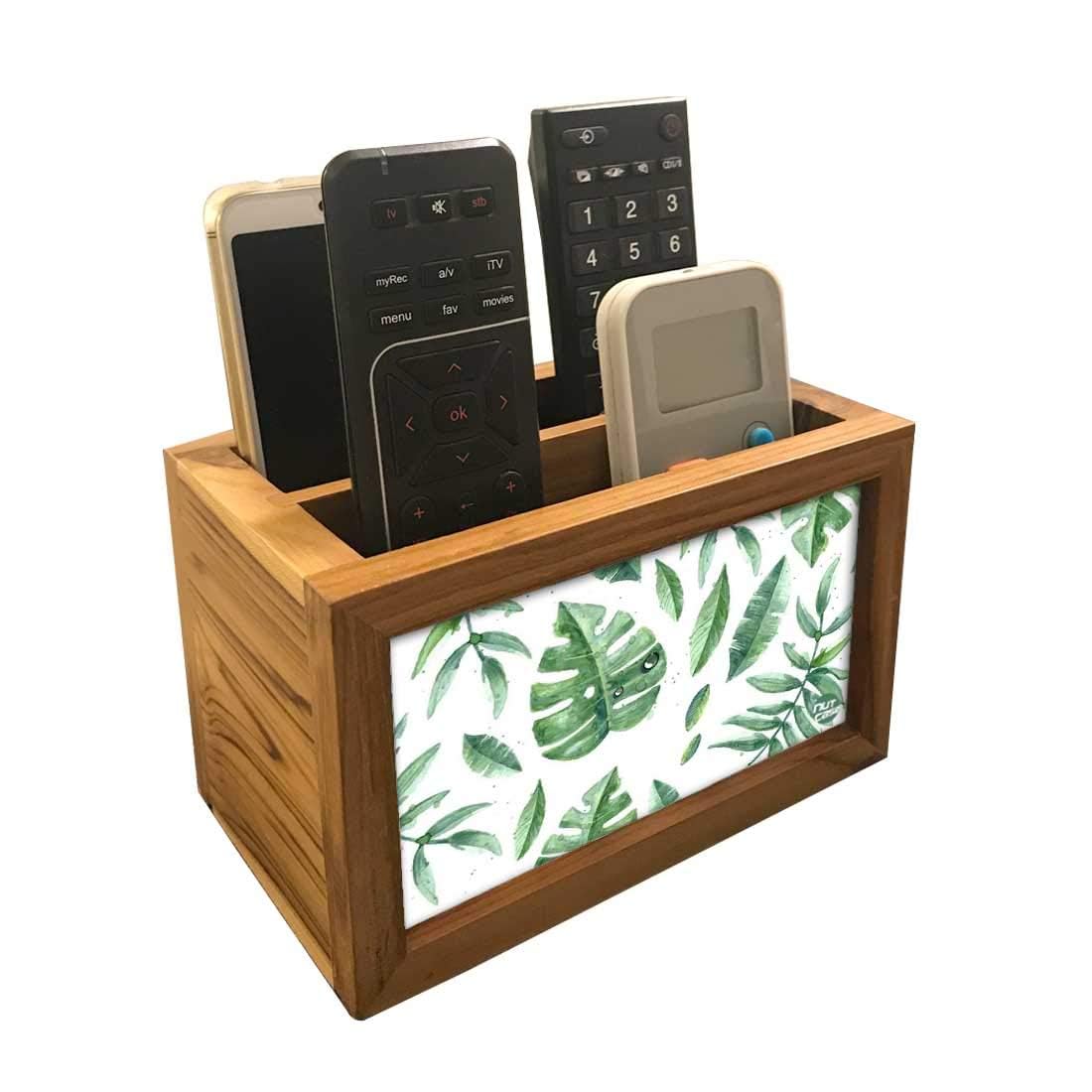 Nutcase Designer Teak Wood TV Remote Stand For Home Remote Holders Organizer Caddy for TV/AC Remotes Control -Multipurpose Desk Organiser-6�x4�x4� - Leaves 2