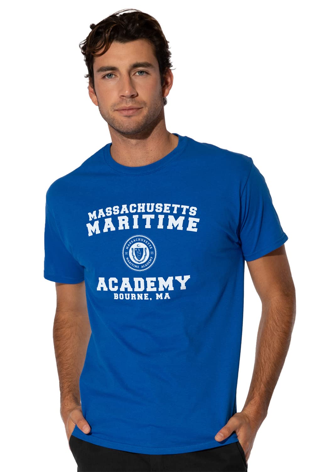 Massachusetts Maritime Academy Official Circle Logo Short Sleeve Mens Cotton T-Shirt,Royal, Medium