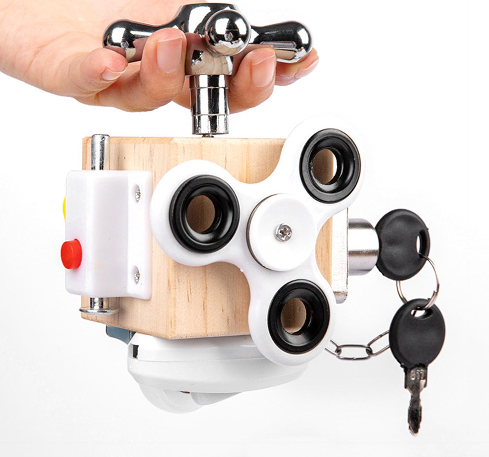 Montessori Cubo de madera ocupado, cubo de actividad multifuncional 6 en 1 para niños pequeños, modelo A