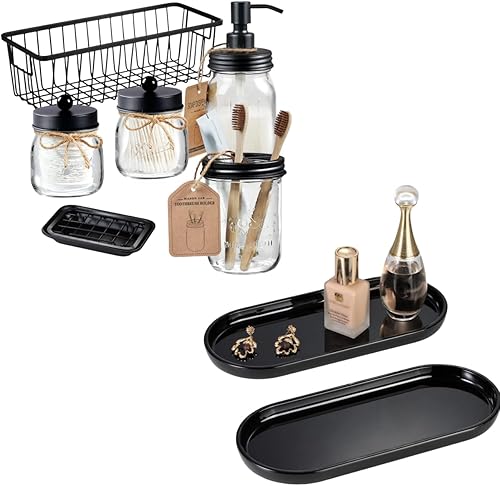 SheeChung Juego de 2 bandejas de tocador y 6 tarros de masón para baño