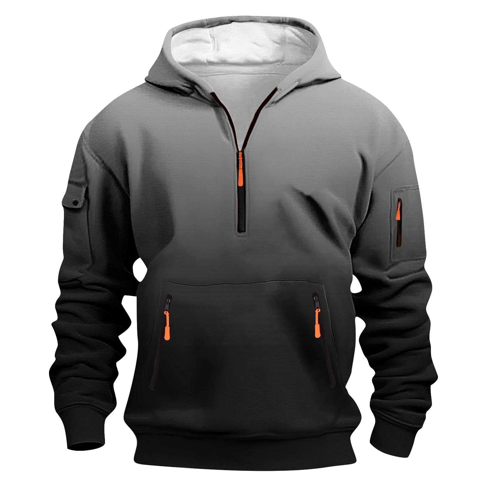 HAOLEI Sudadera Trabajo Hombre,Sudaderas Manga Larga con Capucha Jersey Casual con Bolsillos y Media Cremallera Sueltos Color Degradado Pullover Deportivo Cómodo Hoodie Otoño Invierno Xs-5XL