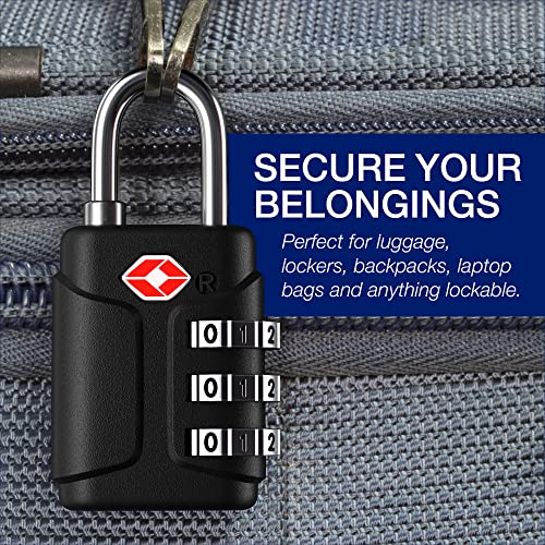 Tsa Approved Locks - Luggage Locks With Open Alert Indicator & Key - 3 Digit Small Combination Travel Lock Set - Tiny Security Combo Lock With Number Code For Suitcase, Backpack, Zipper On Bag (3) #TOP6