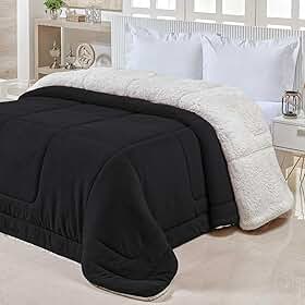 Cobedrom Casal Queen Sherpa Edredom Pele de Carneiro Cobertor Dupla Face (Preto)
