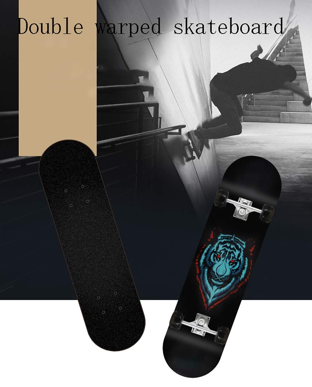 Skateboard Completo, Tabla de Skate Retro Maple Wood Adultos y Niños con Pro Skate Board, Alta Velocidad Rodamientos+PU Rueda, para Principiantes y Profesionales