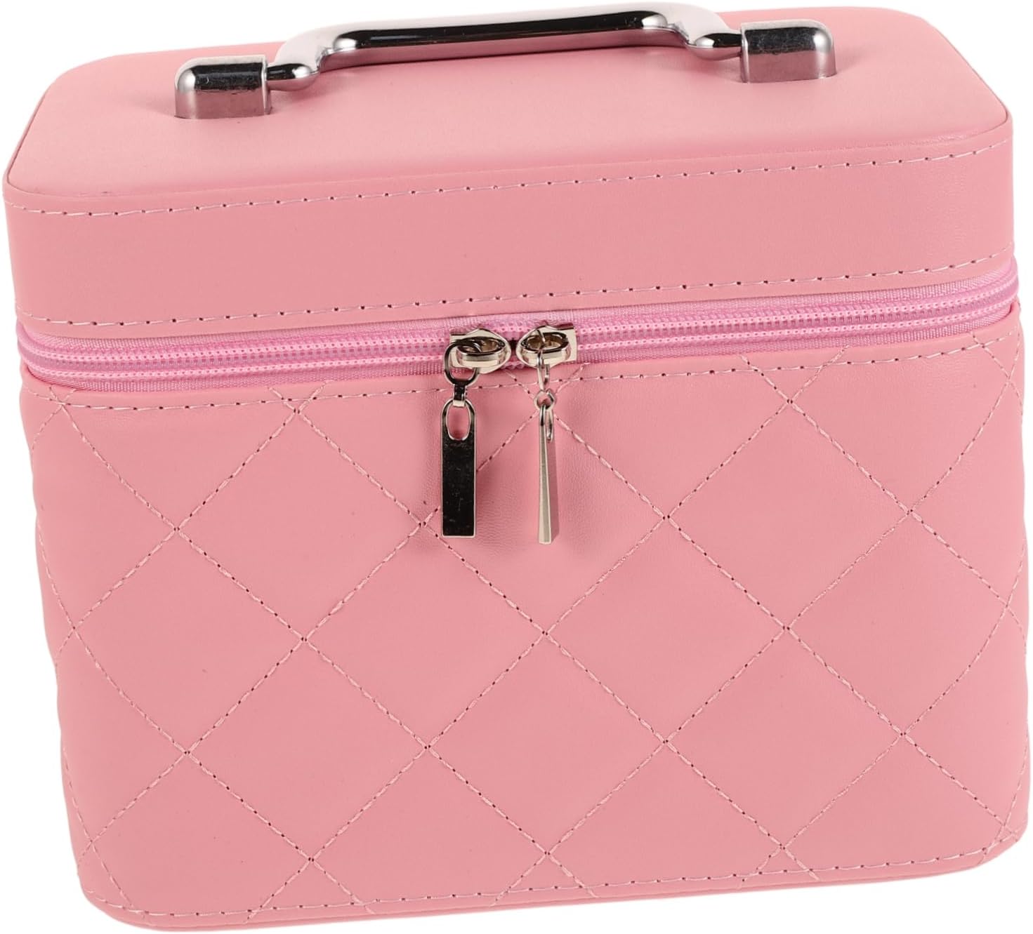 VICASKY Diamond Quilted Makeup Organizer Box Portable Travel Cosmetic Case Mirror Stylish Handheld Makeup Bag for Women for Travel and Professional Use