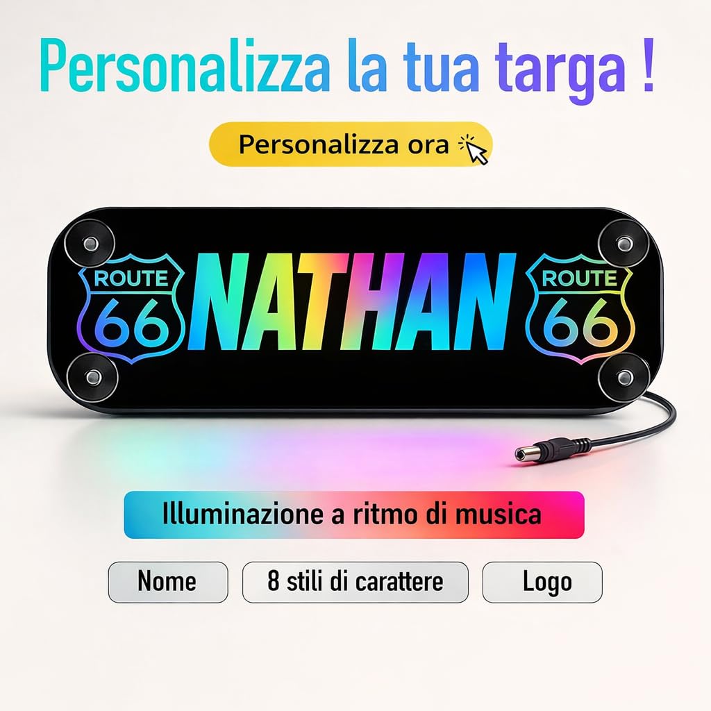 Targa luminosa camion personalizzata 60 x 14cm STICK OLIVIER® illuminazione LED RGBW atmosfera musicale 5V 12V 24V USB targa camionista personalizzata [ Insegna luminosa personalizzabile ]