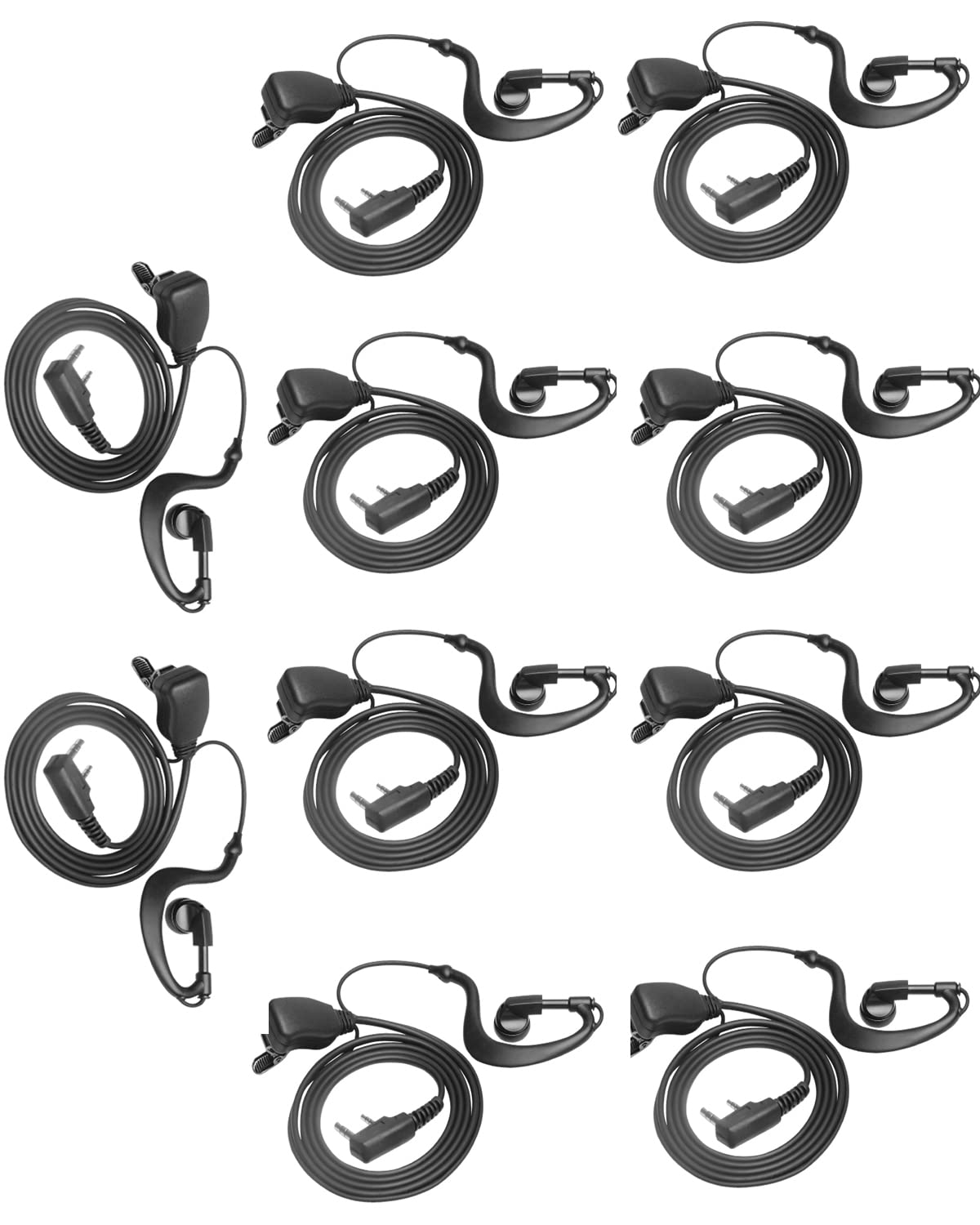 G Shape Walkie Talkie Earpiece with Mic 2 Pin Ham Radio Headset Compatible with Retevis H-777 RT22 RT21 Baofeng UV-5R 888S 2 Way Radio(10 Pack)