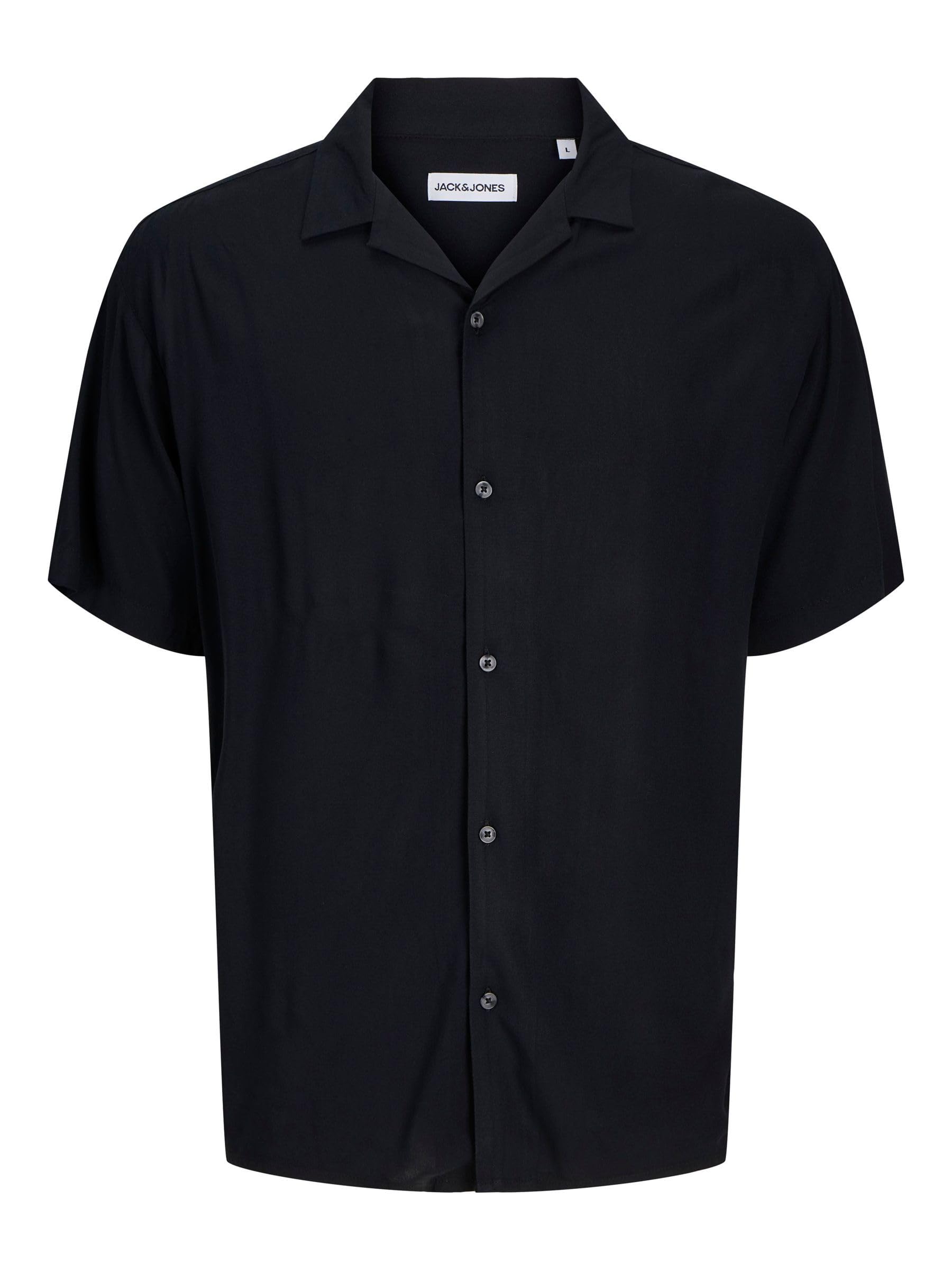 JACK&JONES PLUS Men's Jjejeff Solid Resort Shirt S/S Sn Pls Short-Sleeved, Black, 4XL