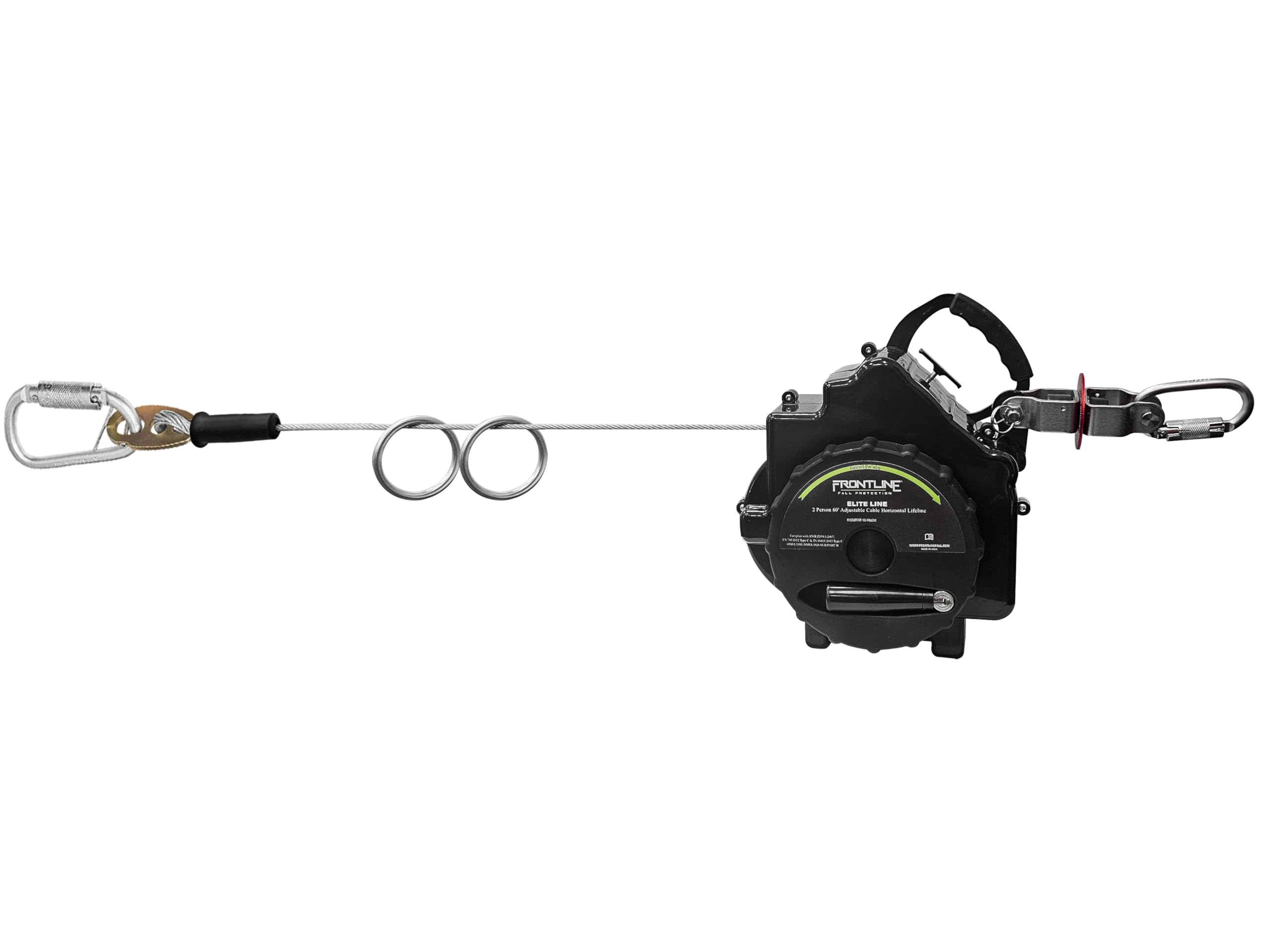 Elite 60' Temporary Horizontal Lifeline System for 2 Users | Durable Polymer Housing | Built-In Winch & Tension Indicator | OSHA Compliant