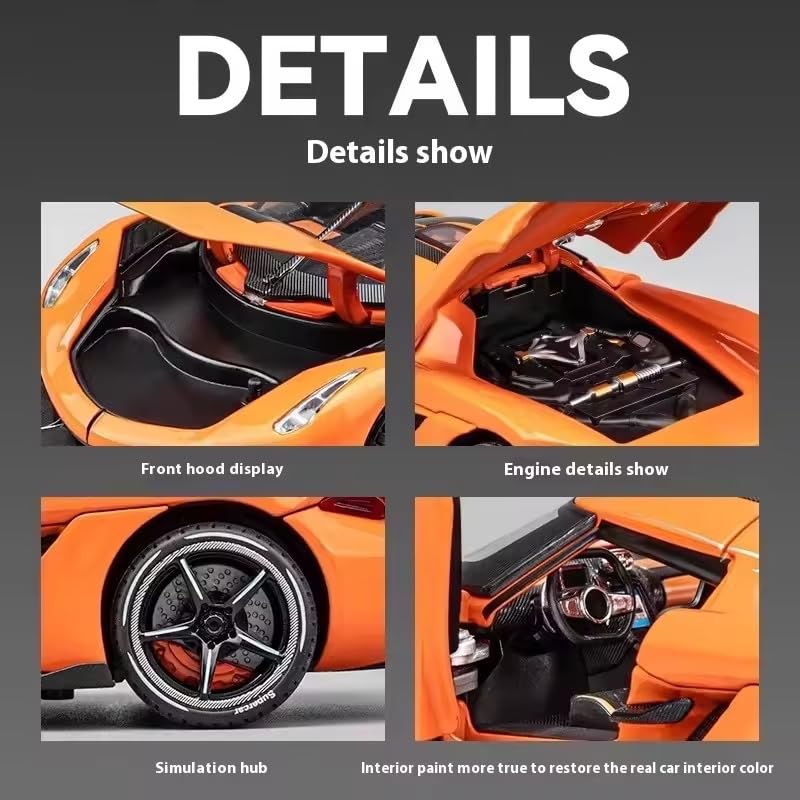 Image of Alokik Enterprise 1:24 Koenigsegg Jesko Sport Diecast Model Metal Pull-Back Car with Sound & Light and 2 Opening Doors Kids' Best Toy Vehicle Gift【Gray】