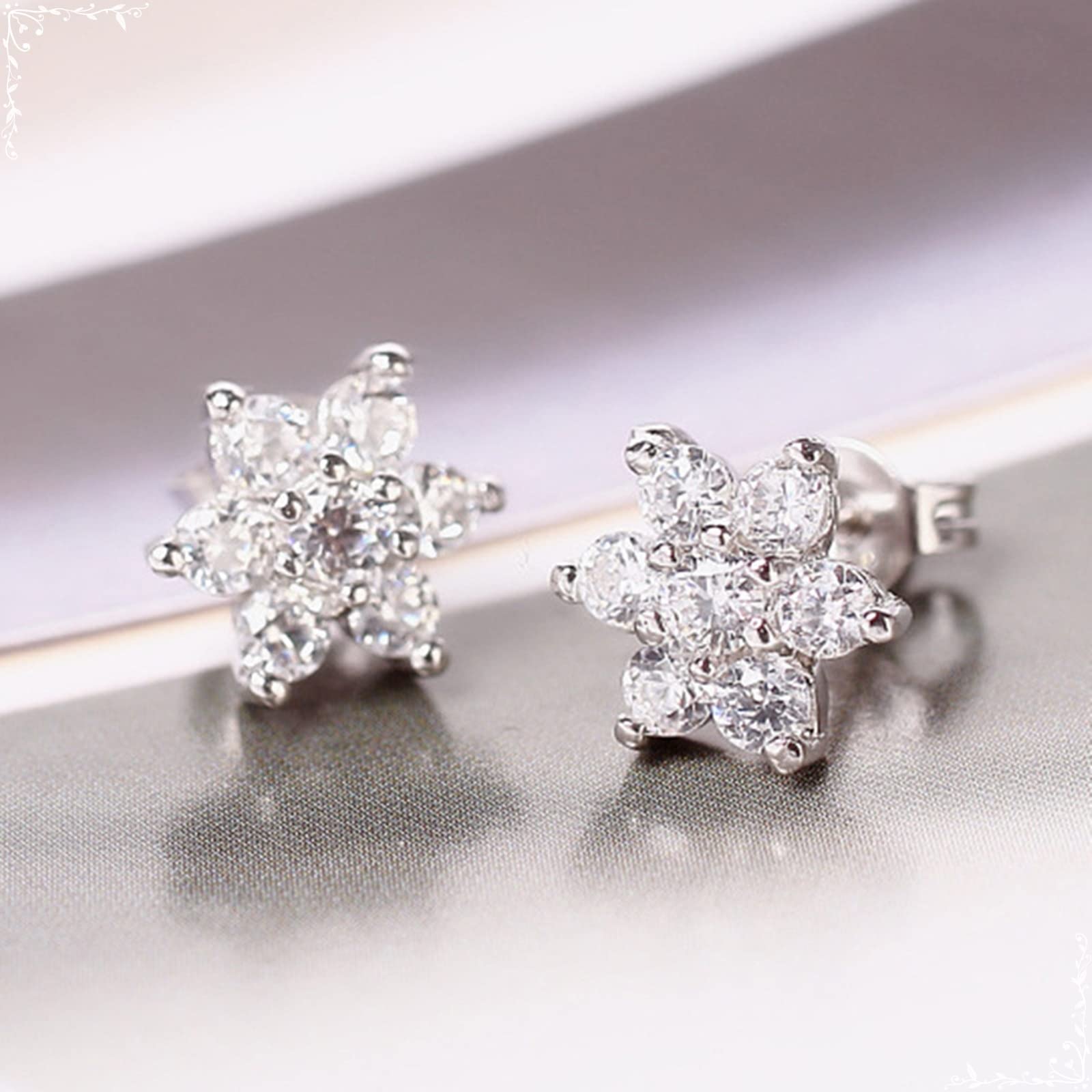YCTTKDD 925 Silber Ohrringe Set, Ohrstecker für Frauen, Sternblume, Zirkonia, hypoallergener Knorpel-Piercing-Schmuck