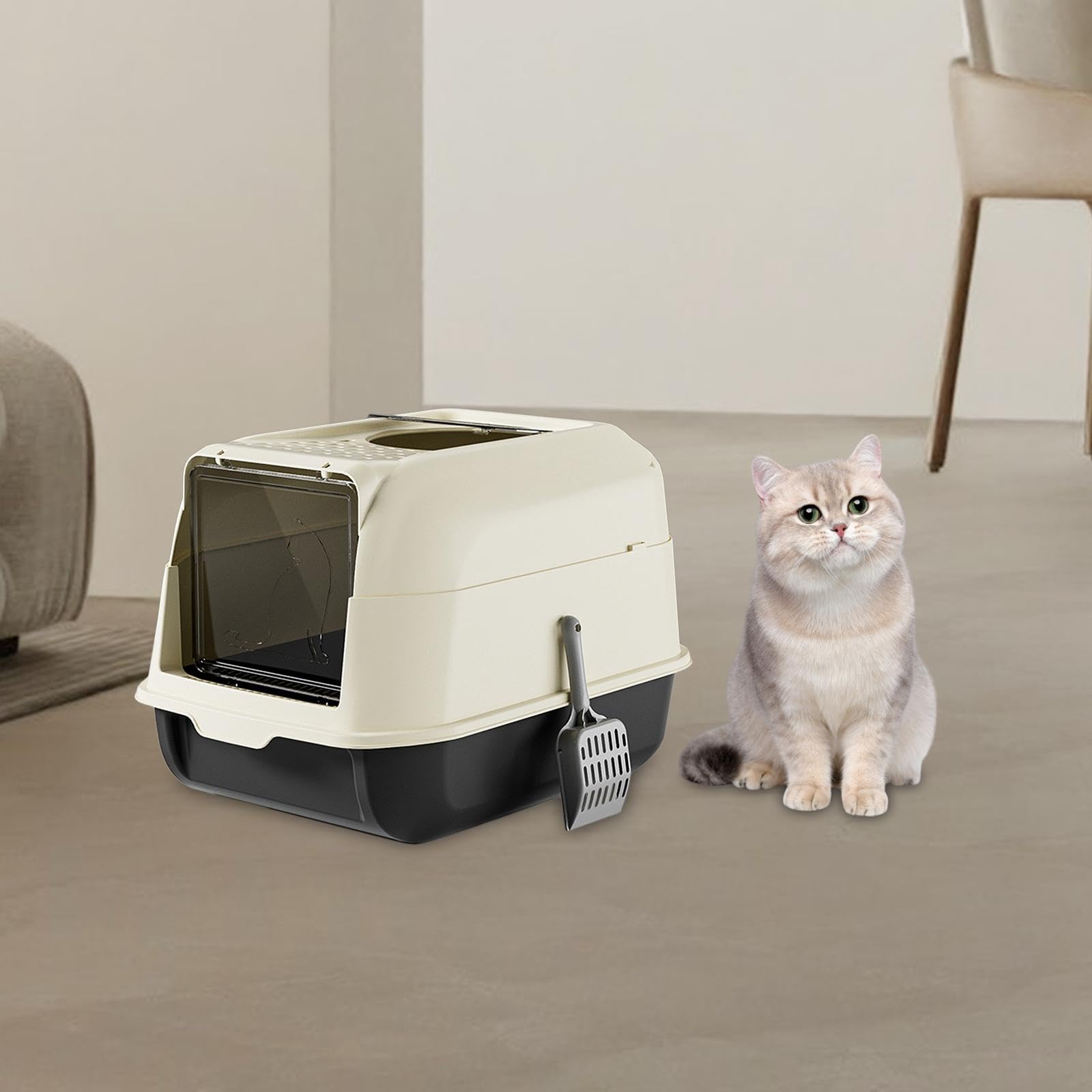 Katzentoilette Große Geschlossene Katzenstreu Box mit Abnehmbarer Haube Katzenstreu Schaufel Spritzschutz Katzenklappe Aus Robustem Material für Gesch, Schwarz